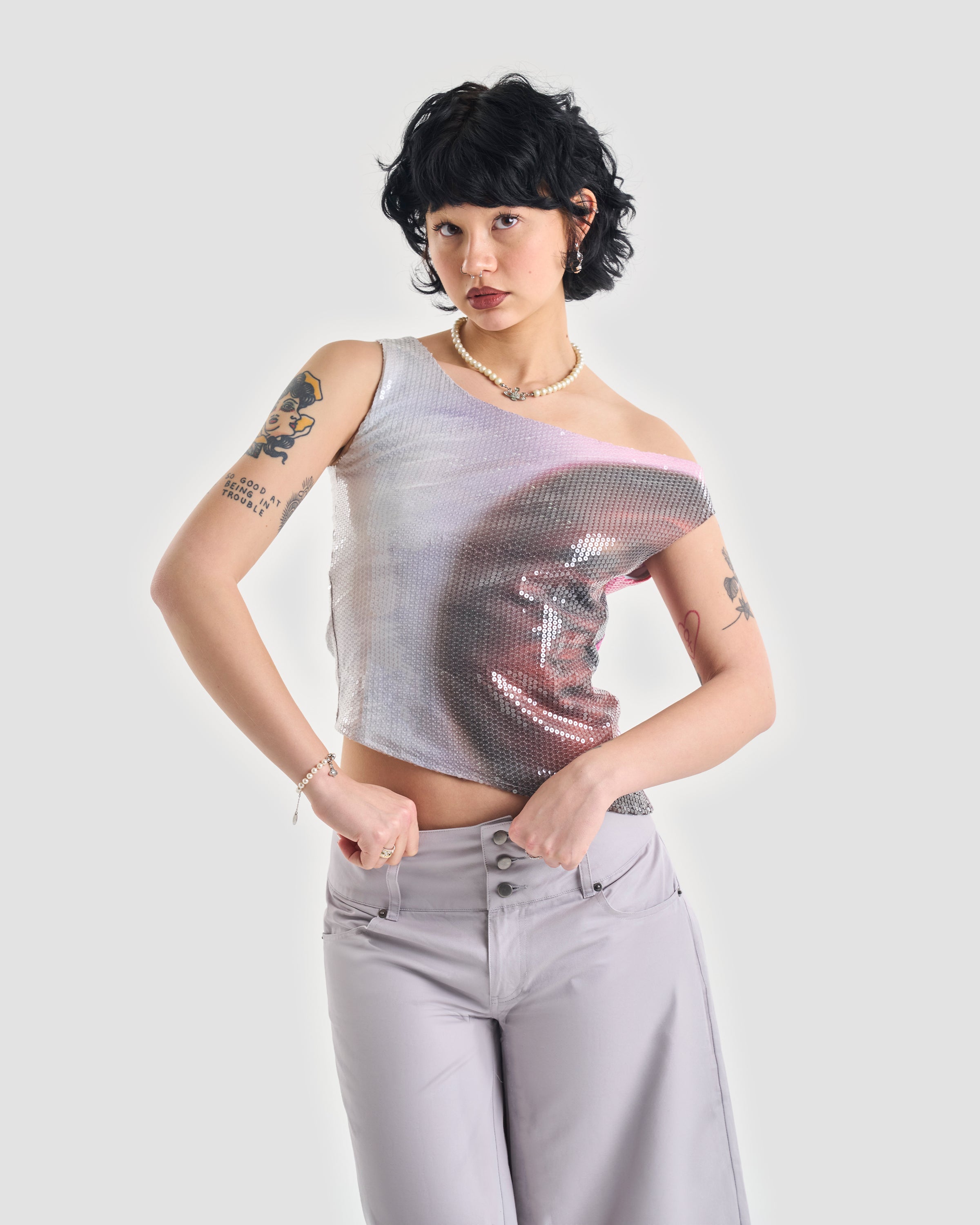 Iris Asymmetric Sequin Top
